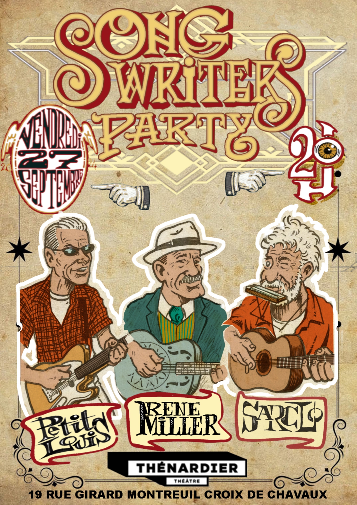 Songwriters party- René Miller, Petit Louis, Sarclo, en concert